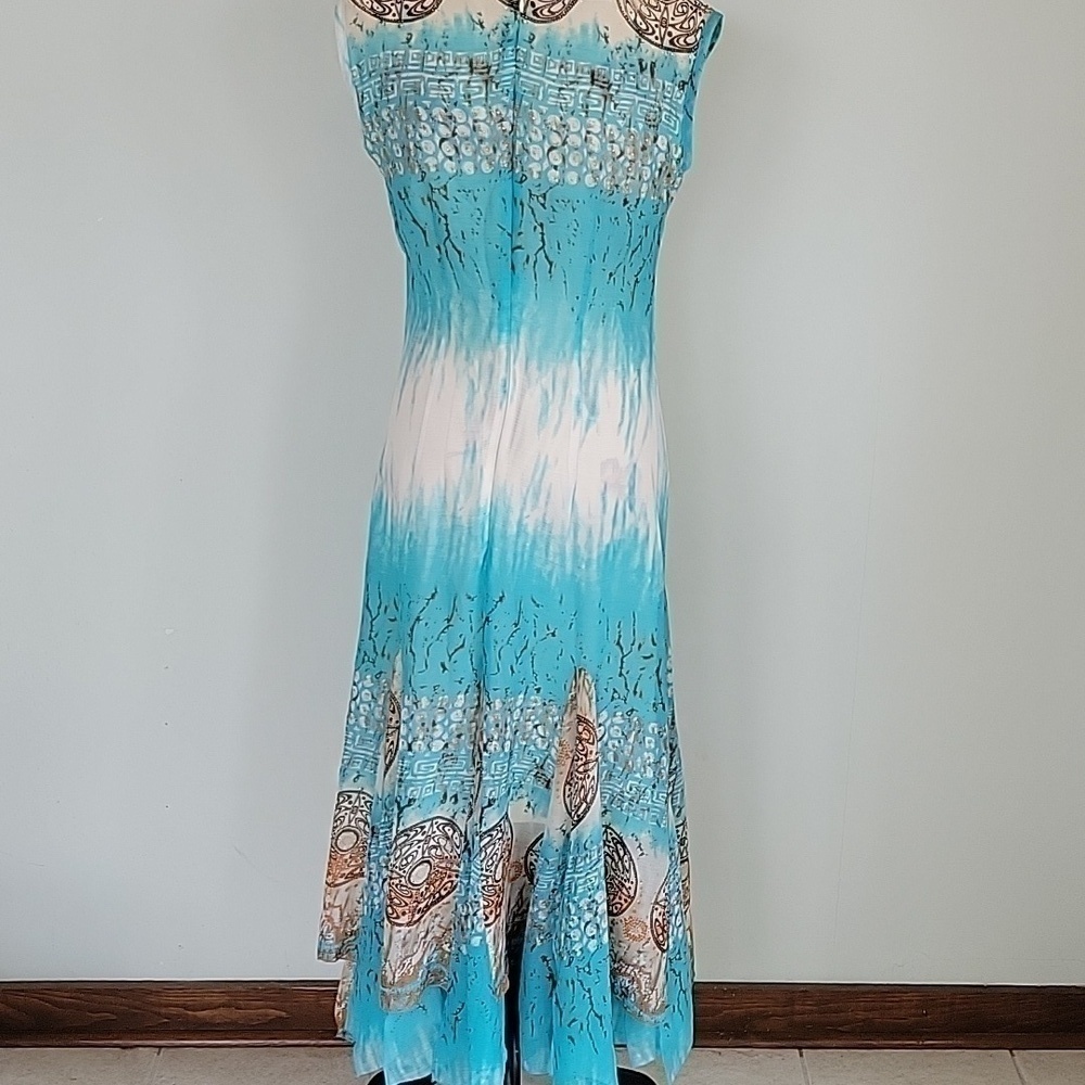 Connie's Moonlight sleeveless dress in browns & blues. With shrug jacket small - Picture 8 of 15